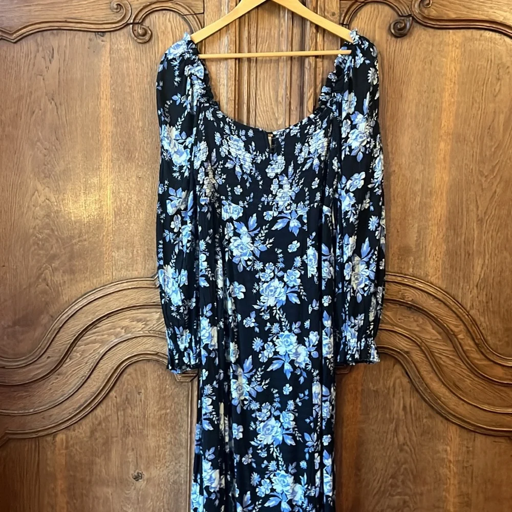NEW Free People Jaymes Floral Print Square Neck Long Sleeves Midi Dress